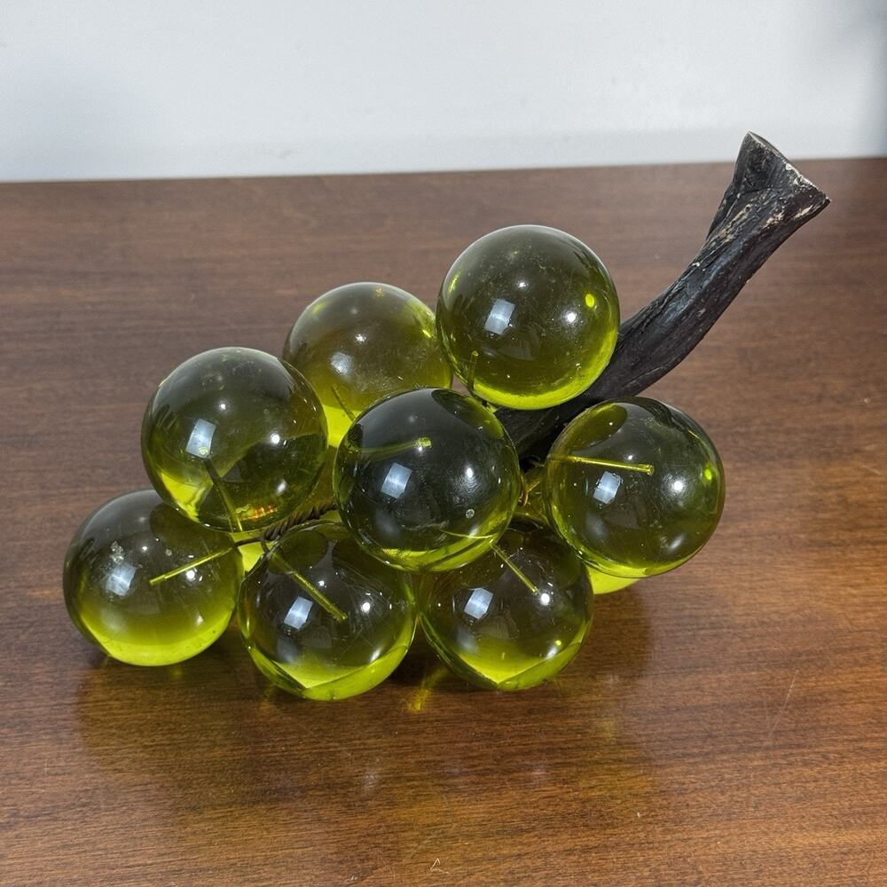 Vintage Lucite Green Grape Cluster Driftwood Branch MCM Fruit Sculpture